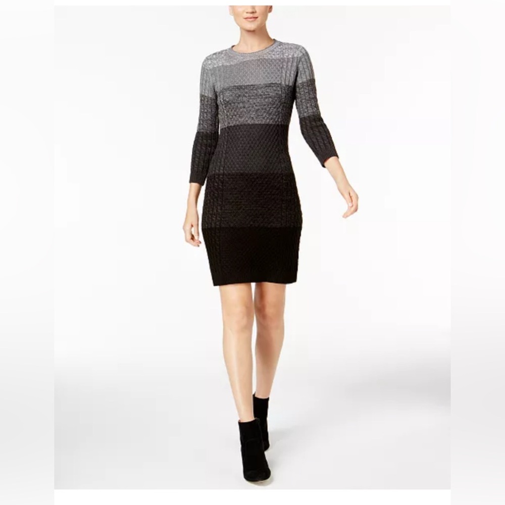 Calvin Klein cable knit striped sweater dress. Size medium Gray and Black.